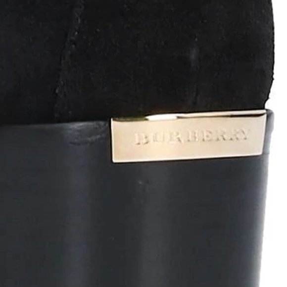 BURBERRY Black Suede Metal Logo Ankle Boots - Picture 7 of 15